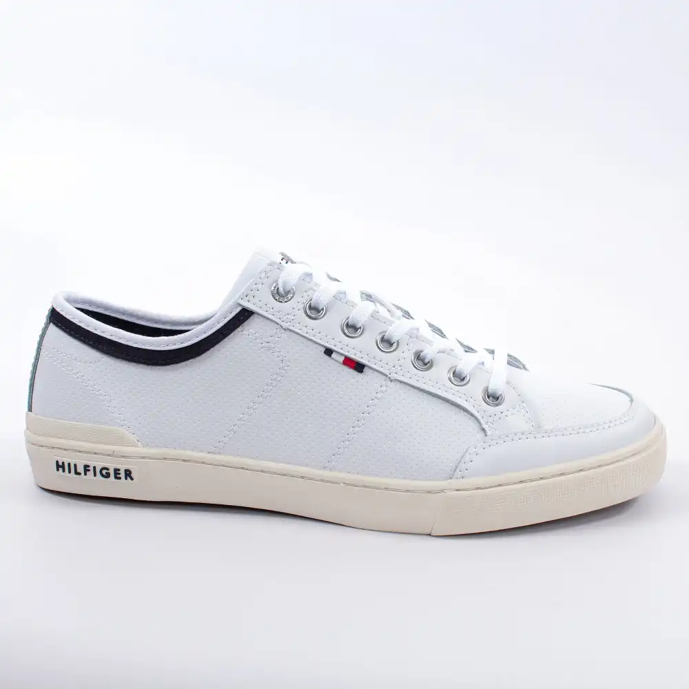 Basket basse homme Tommy Jeans Core leather sneaker Blanc - ZESHOES