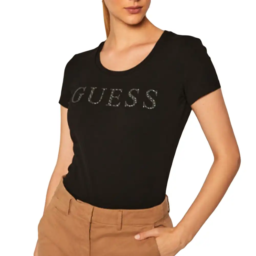 Tee shirt manche courte femme Guess Emma Noir - ZESHOES