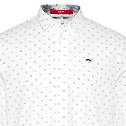 Chemise manches longues homme Tommy Jeans Dobby poplin Blanc - ZESHOES
