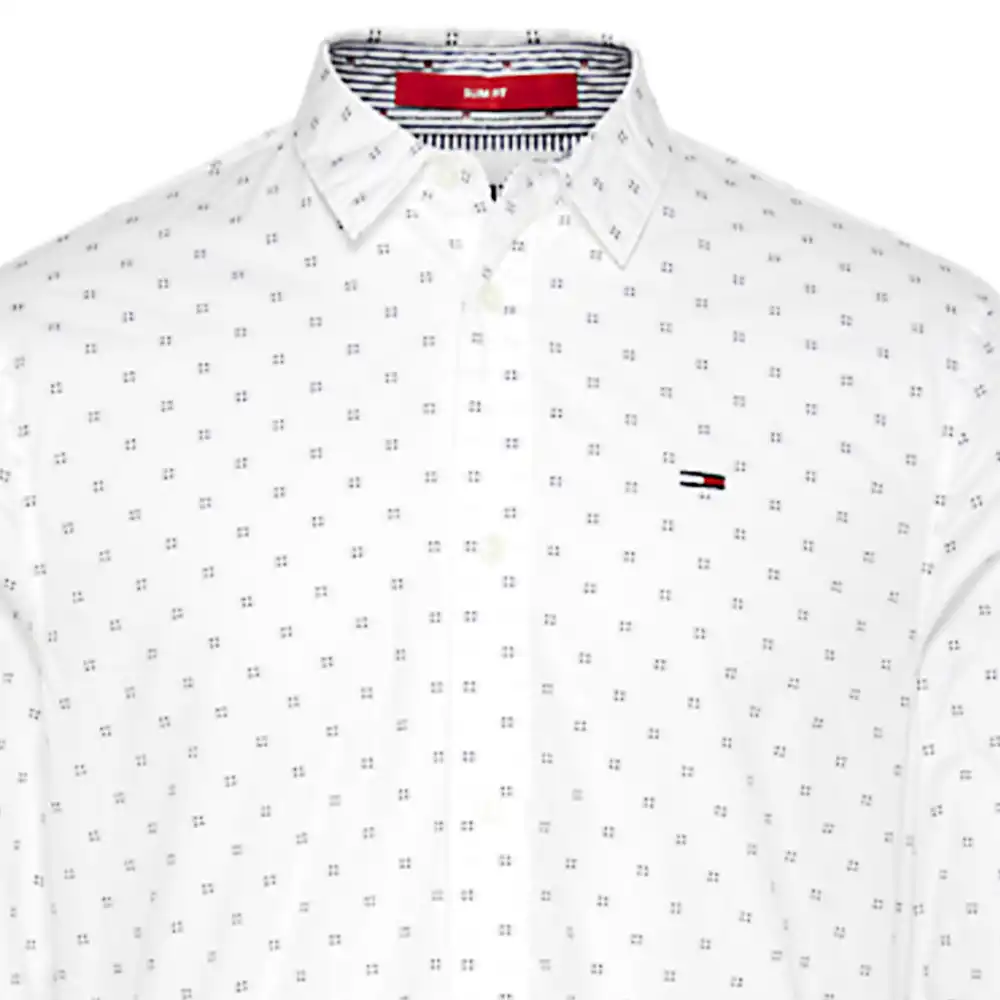 Chemise manches longues homme Tommy Jeans Dobby poplin Blanc - ZESHOES