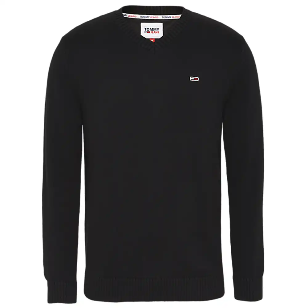 Sweat shirt homme Tommy Jeans Essential v-neck sweater Noir - ZESHOES