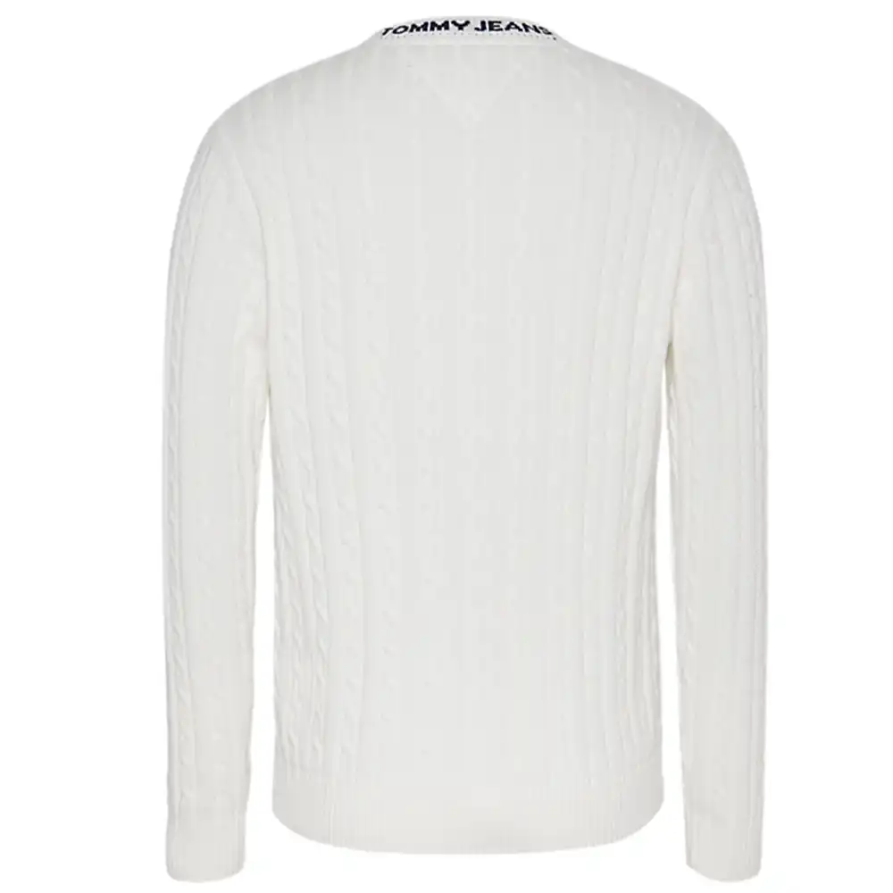 Pull homme Tommy Jeans Essential cable Blanc - ZESHOES