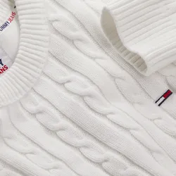 Pull homme Tommy Jeans Essential cable Blanc - ZESHOES
