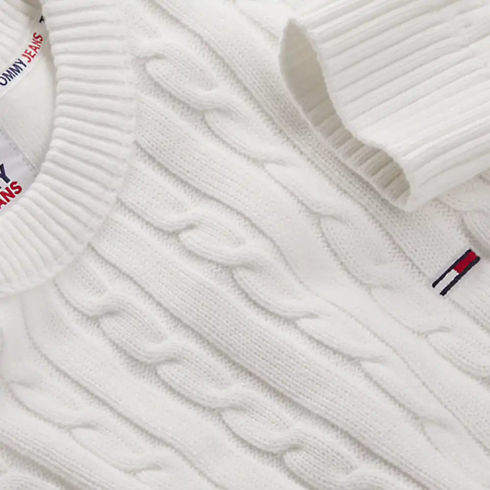 Pull homme Tommy Jeans Essential cable Blanc - ZESHOES