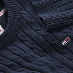Pull homme Tommy Jeans Essential cable Bleu - ZESHOES