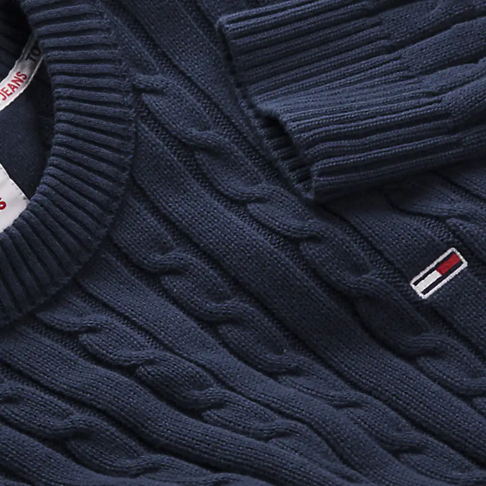 Pull homme Tommy Jeans Essential cable Bleu - ZESHOES