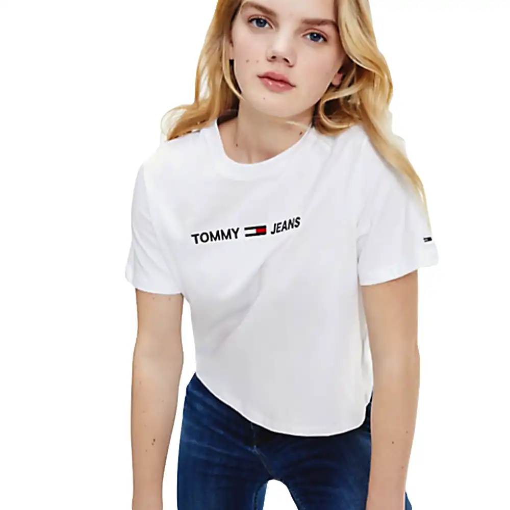 Tee shirt manche courte femme Tommy Jeans Modern linear logo tee Blanc - ZESHOES