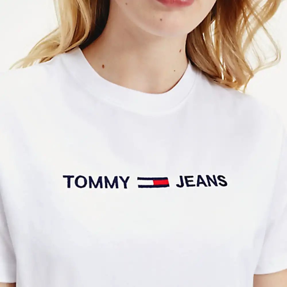 Tee shirt manche courte femme Tommy Jeans Modern linear logo tee Blanc - ZESHOES