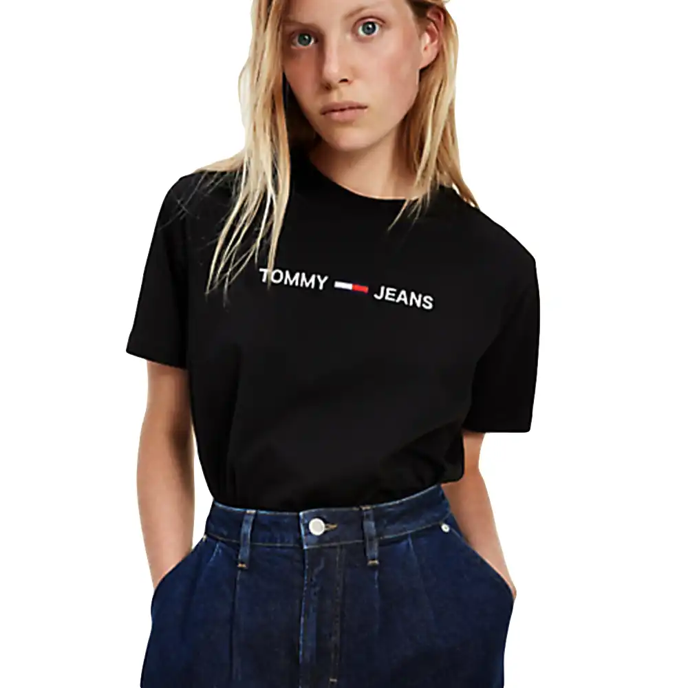 Tee shirt manche courte femme Tommy Jeans Modern linear logo Noir - ZESHOES