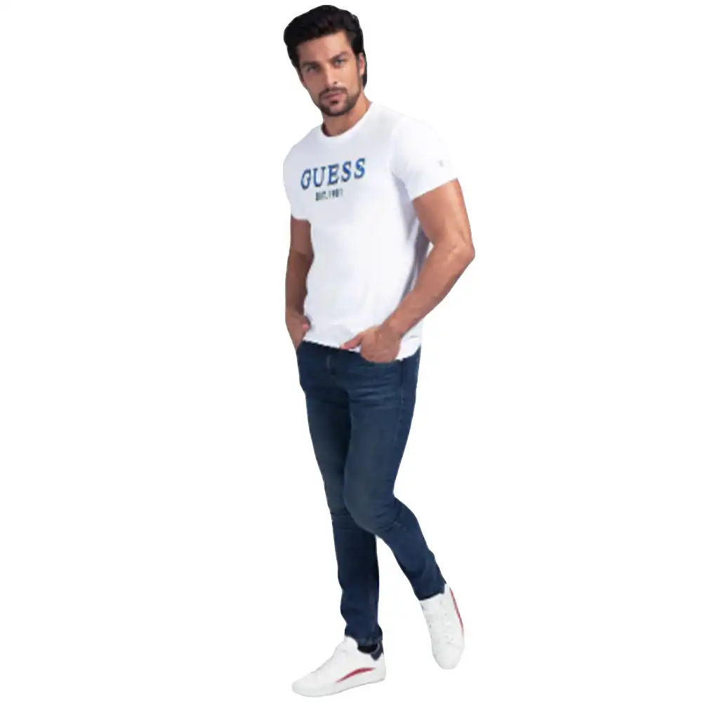 T shirt manche courte homme Guess Est logo Blanc - ZESHOES