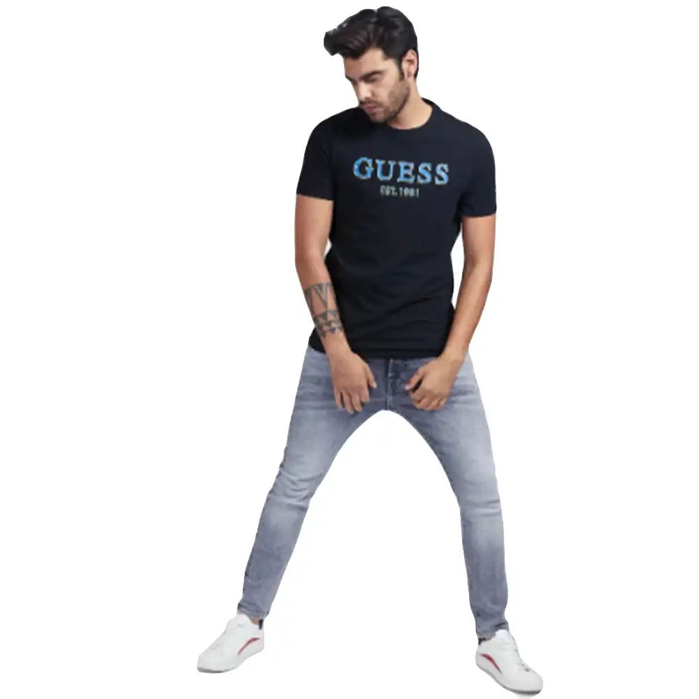 T shirt manche courte homme Guess Slim logo frontal Noir - ZESHOES