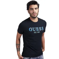 T shirt manche courte homme Guess Slim logo frontal Noir - ZESHOES T shirt manche courte homme Guess Slim logo frontal Noir - ZESHOES
