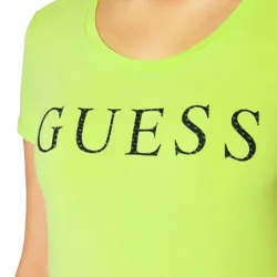 Tee shirt manche courte femme Guess Slim logo Jaune - ZESHOES Tee shirt manche courte femme Guess Slim logo Jaune - ZESHOES