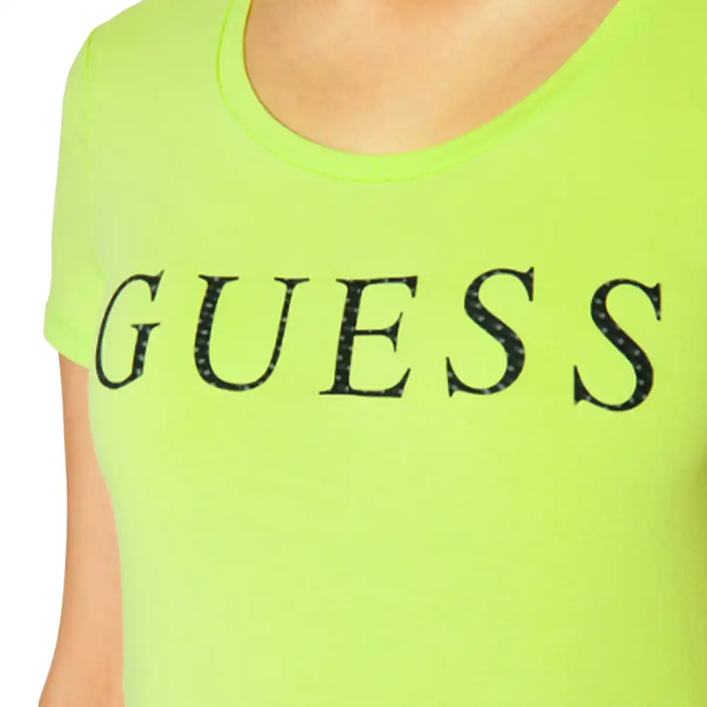 Tee shirt manche courte femme Guess Slim logo Jaune - ZESHOES Tee shirt manche courte femme Guess Slim logo Jaune - ZESHOES