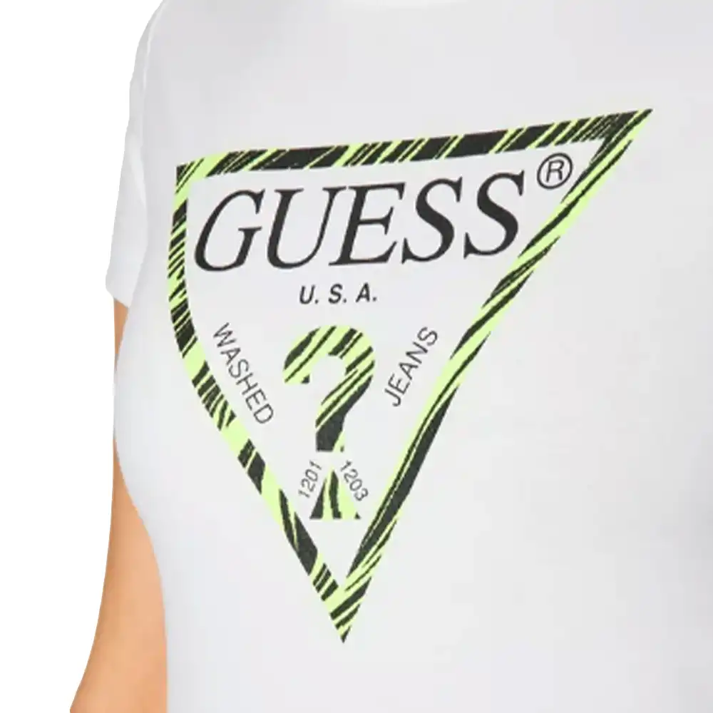 Tee shirt manche courte femme Guess Triangle logo Blanc - ZESHOES