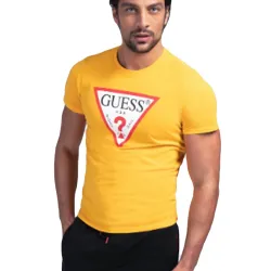 T shirt manche courte homme Guess Logo triangle Jaune - ZESHOES