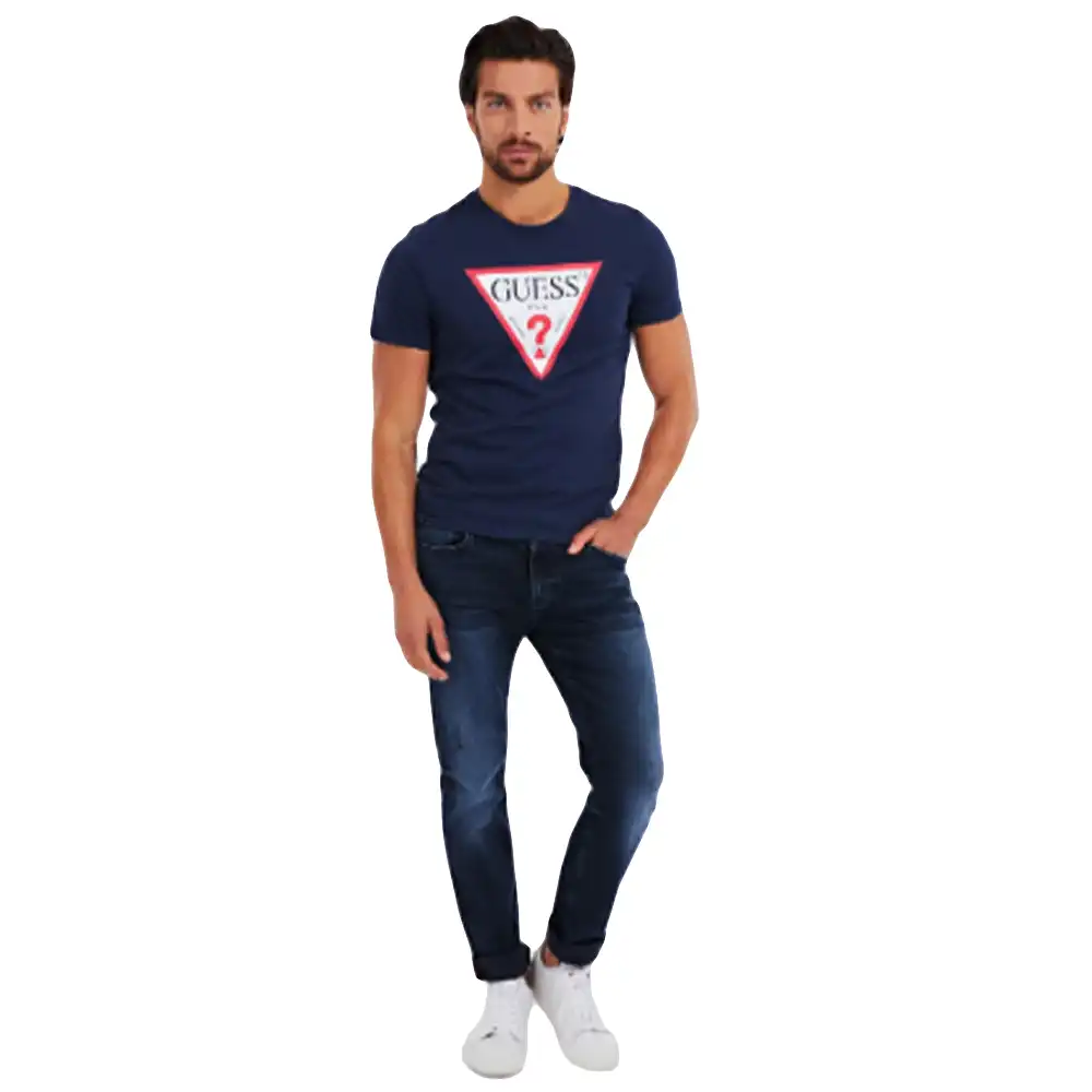 T shirt manche courte homme Guess Triangle logo Bleu - ZESHOES