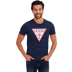 T shirt manche courte homme Guess Triangle logo Bleu - ZESHOES