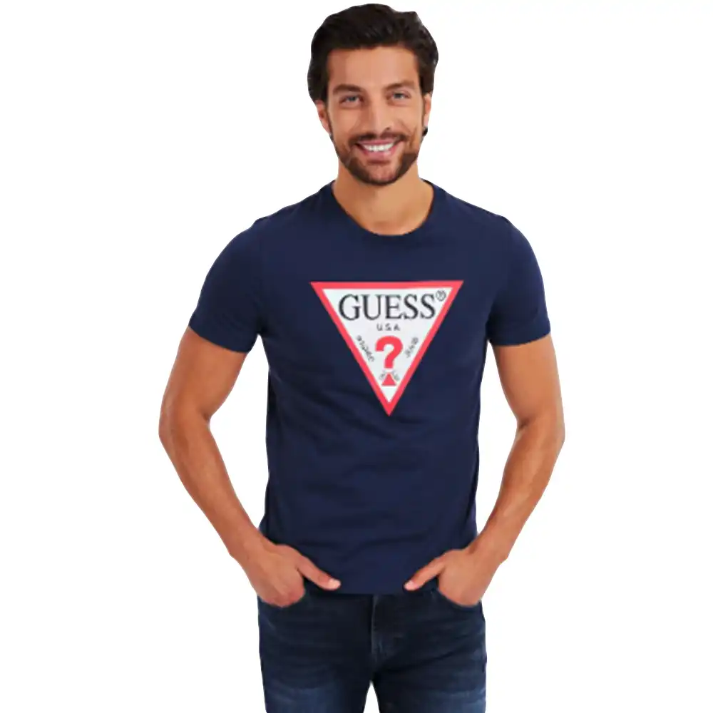 T shirt manche courte homme Guess Triangle logo Bleu - ZESHOES