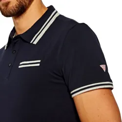 Polo manche courte Guess Line white Bleu - ZESHOES Polo manche courte Guess Line white Bleu - ZESHOES