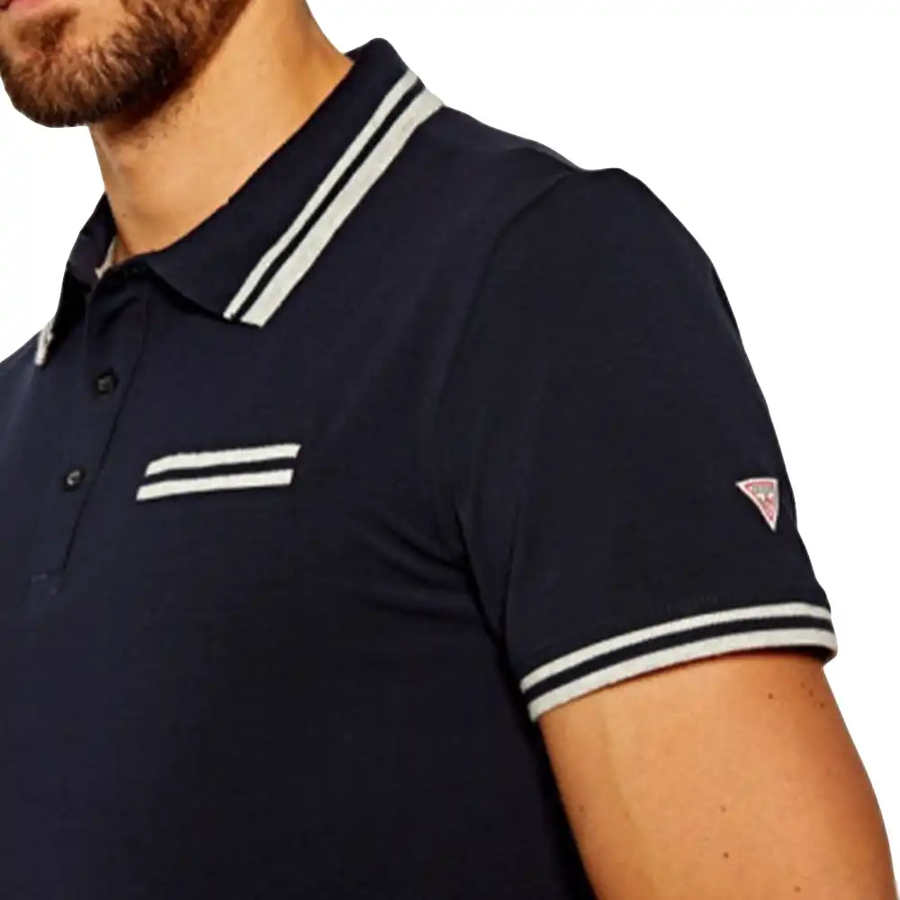 Polo manche courte Guess Line white Bleu - ZESHOES Polo manche courte Guess Line white Bleu - ZESHOES