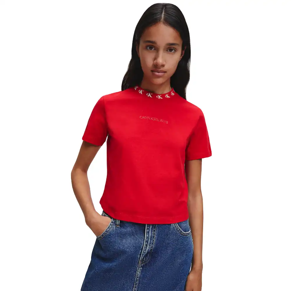 Tee shirt manche courte femme Calvin Klein Logo col Rouge - ZESHOES