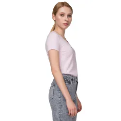 Tee shirt manche courte femme Guess Logo triangle Rose - ZESHOES Tee shirt manche courte femme Guess Logo triangle Rose - ZESHOES