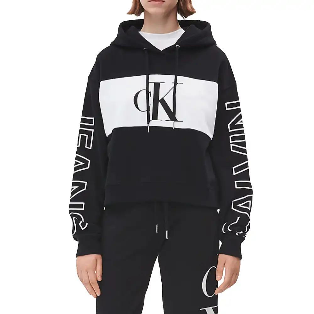 Sweat capuche femme Calvin Klein hoodie front logo Bleu - ZESHOES