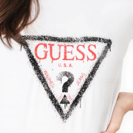 Tee shirt manche courte femme Guess Blanc Flag logo