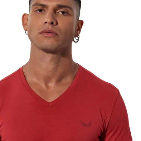 T shirt manche courte homme Kaporal Bleu<br />
Rouge Pack x2 shirts Gift navyre col v