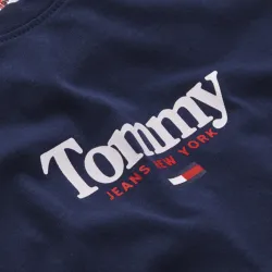 Tee shirt manche longue femme Tommy Jeans Essential logo Bleu - ZESHOES