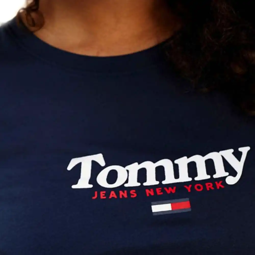 Tee shirt manche longue femme Tommy Jeans Essential logo Bleu - ZESHOES