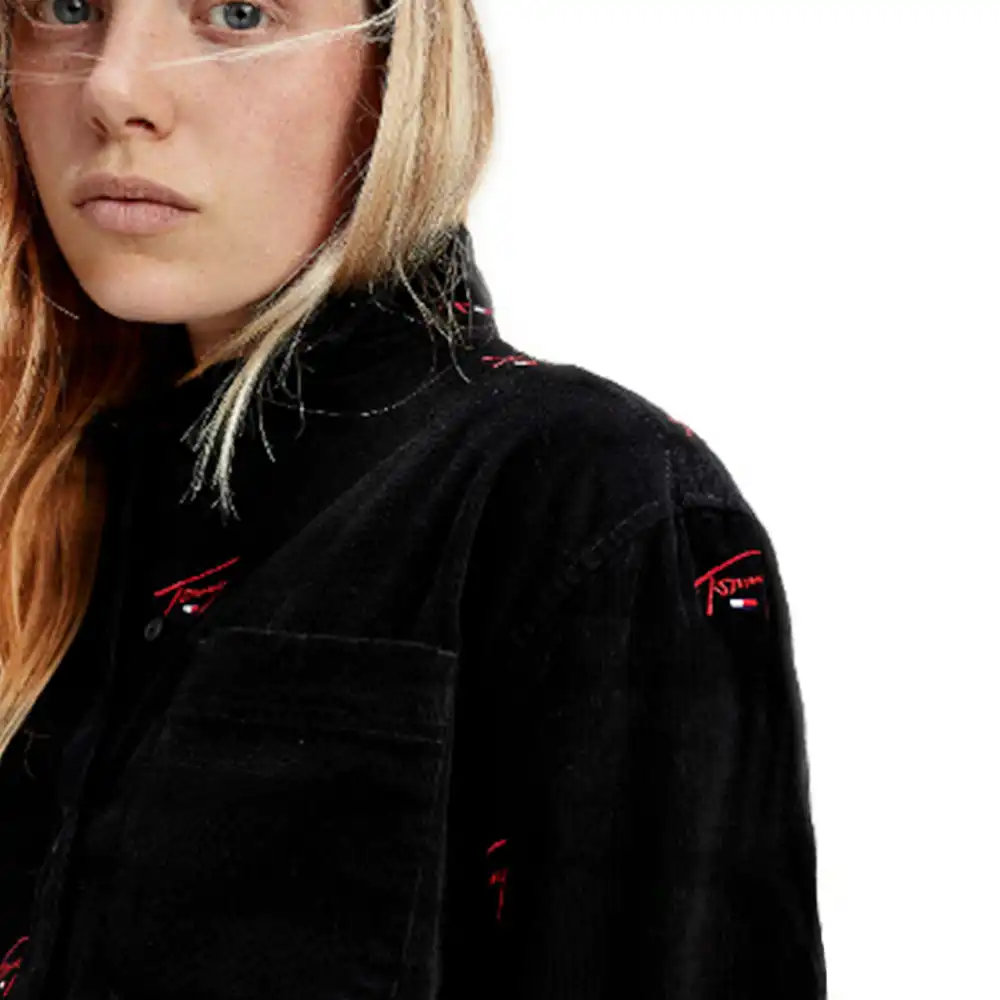 Chemise manche longue femme Tommy Jeans Velours côtelé Noir - ZESHOES