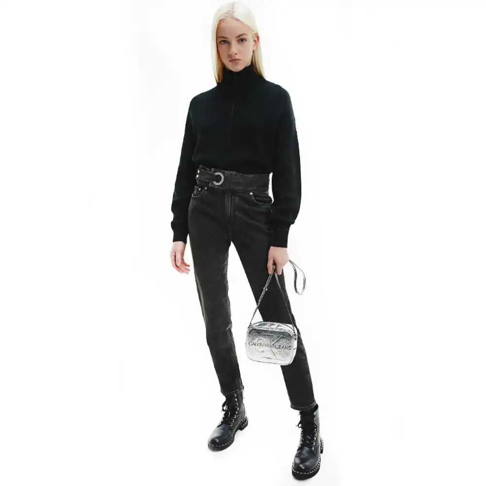 Sac bandoulière femme Calvin Klein Front black logo Argent - ZESHOES