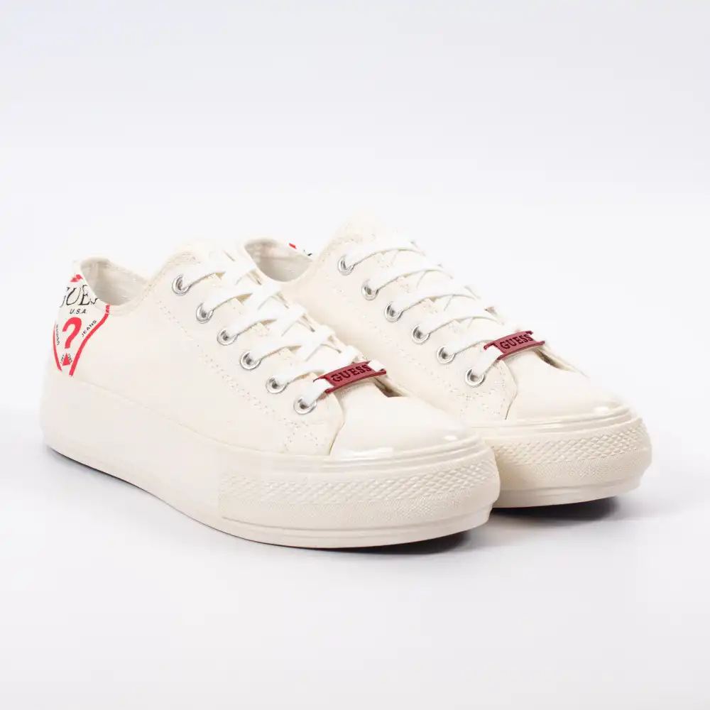 Basket basse femme Guess Red logo Beige - ZESHOES