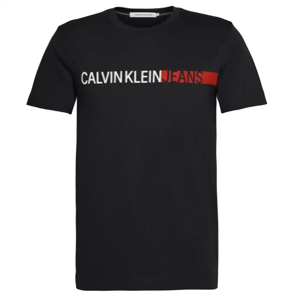 T shirt manche courte homme Calvin Klein Stripe institutional logo Noir - ZES...