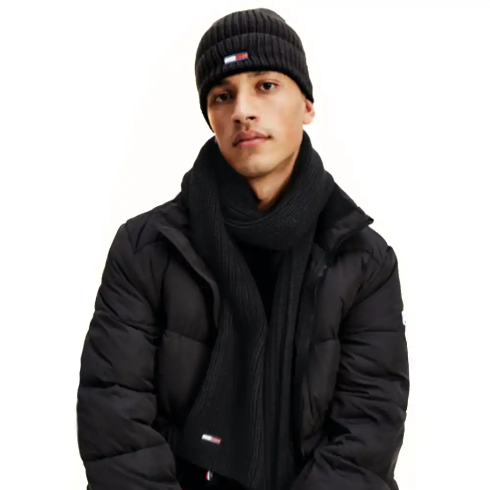 Bonnet homme Tommy Jeans Pack basic scarf & beanie gp Noir - ZESHOES