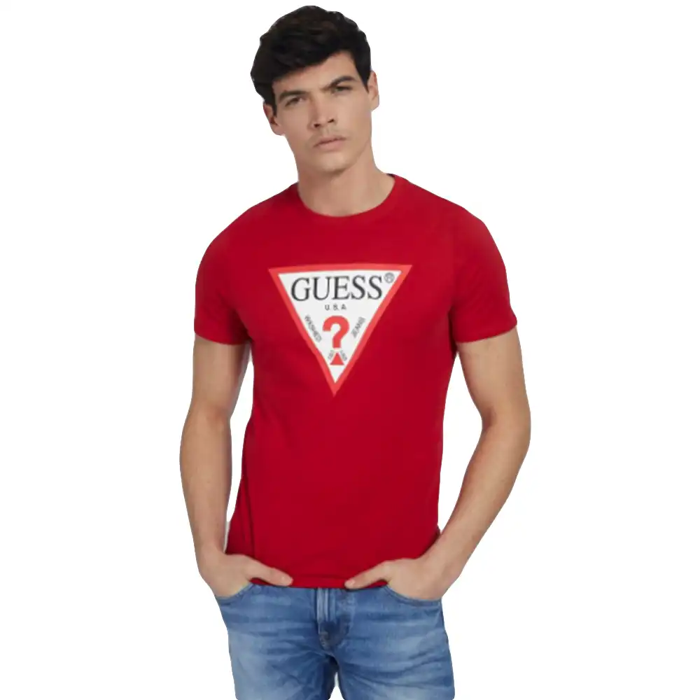 T shirt manche courte homme Guess Logo triangle Rouge - ZESHOES