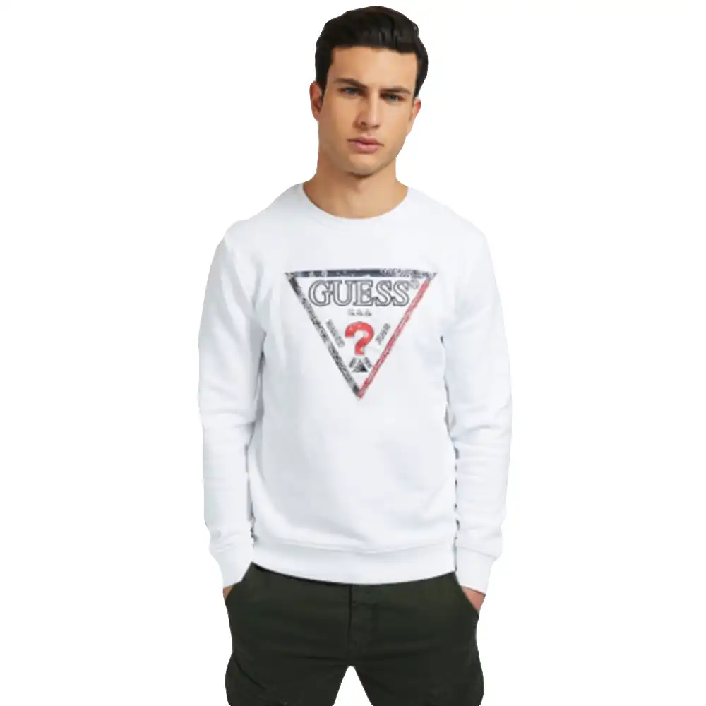 Sweat shirt homme Guess Logo triangle Blanc - ZESHOES