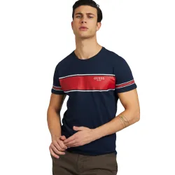 T shirt manche courte homme Guess Placed print Bleu - ZESHOES