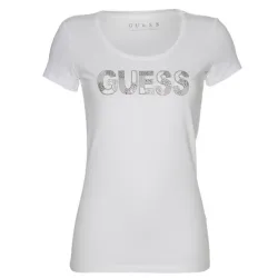 Tee shirt manche courte femme Guess Big logo Blanc - ZESHOES
