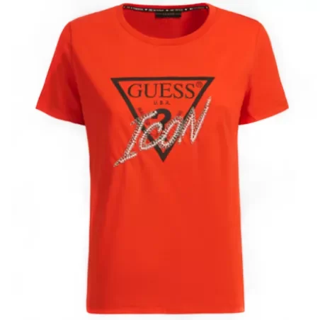Tee shirt manche courte femme Guess Orange Setting stones logo