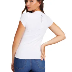Tee shirt manche courte femme Guess Strass triangulaire Blanc - ZESHOES