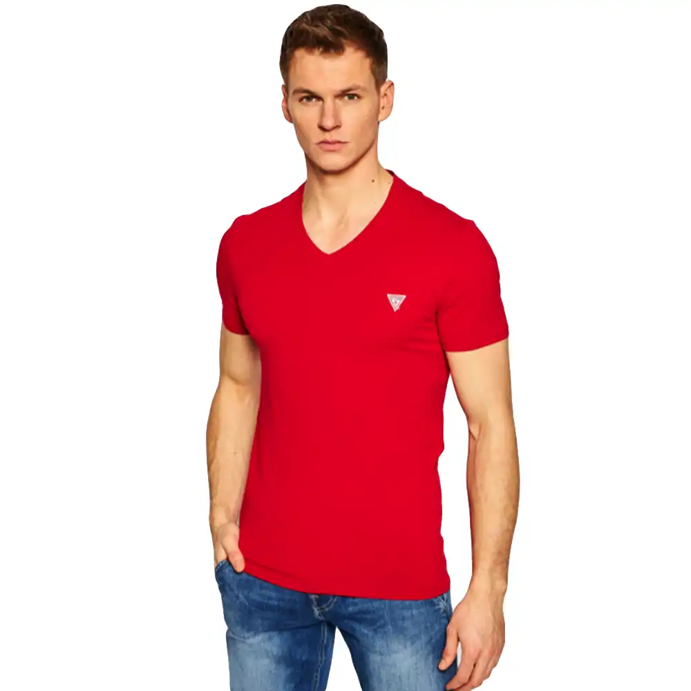 T shirt manche courte homme Guess Super slim v Rouge - ZESHOES