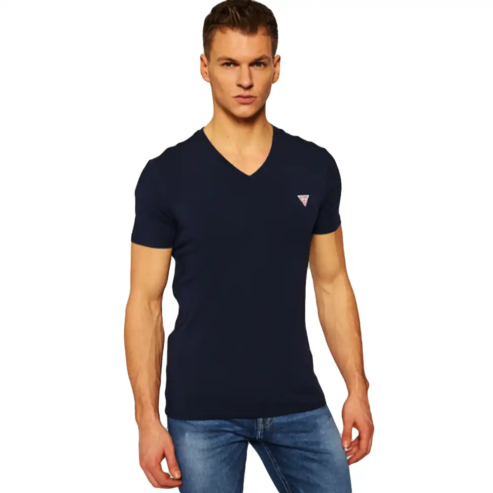 T shirt manche courte homme Guess Super slim v Bleu - ZESHOES