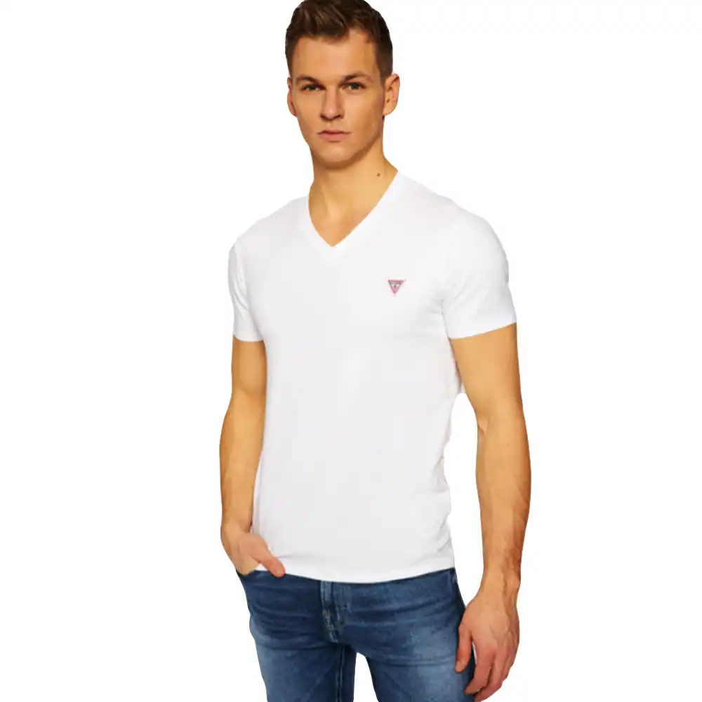 T shirt manche courte homme Guess Super slim v Blanc - ZESHOES