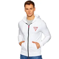 Sweat zippé homme Guess Classic logo Blanc - ZESHOES