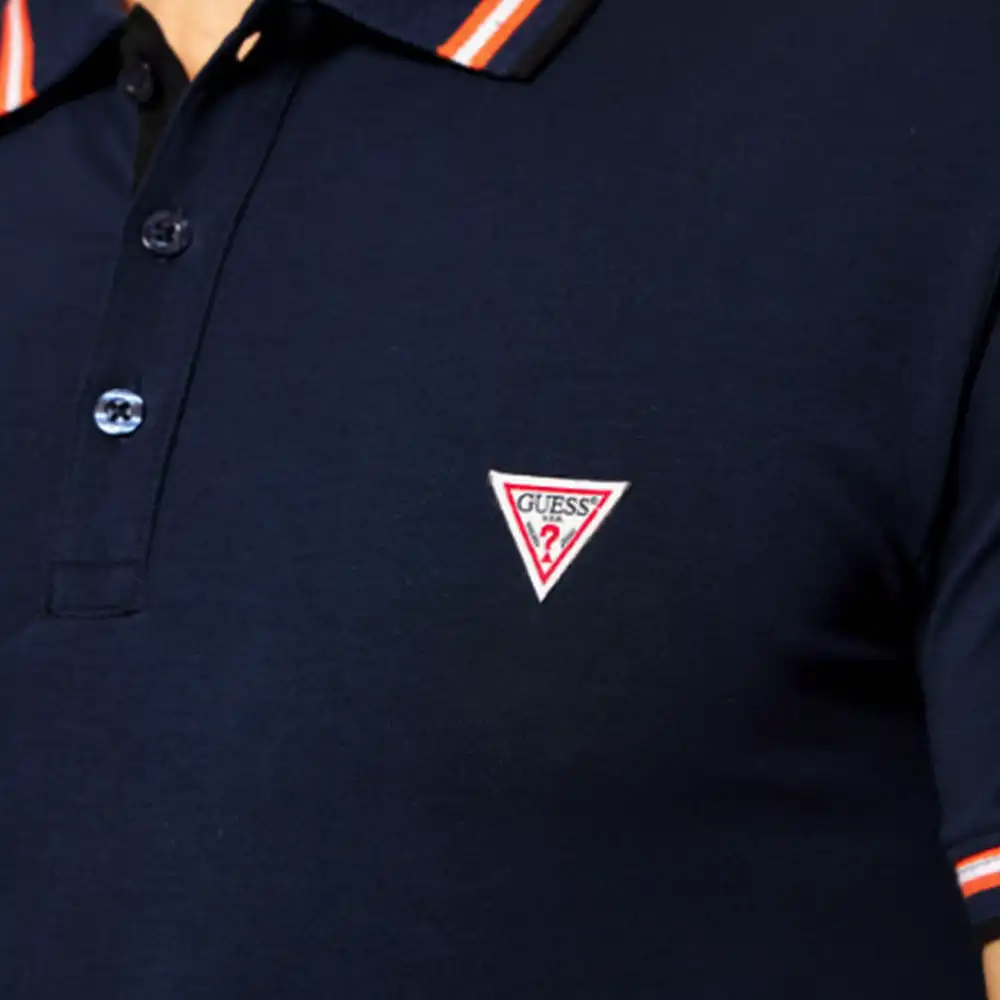 Polo manche courte Guess Nolan Bleu - ZESHOES Polo manche courte Guess Nolan Bleu - ZESHOES