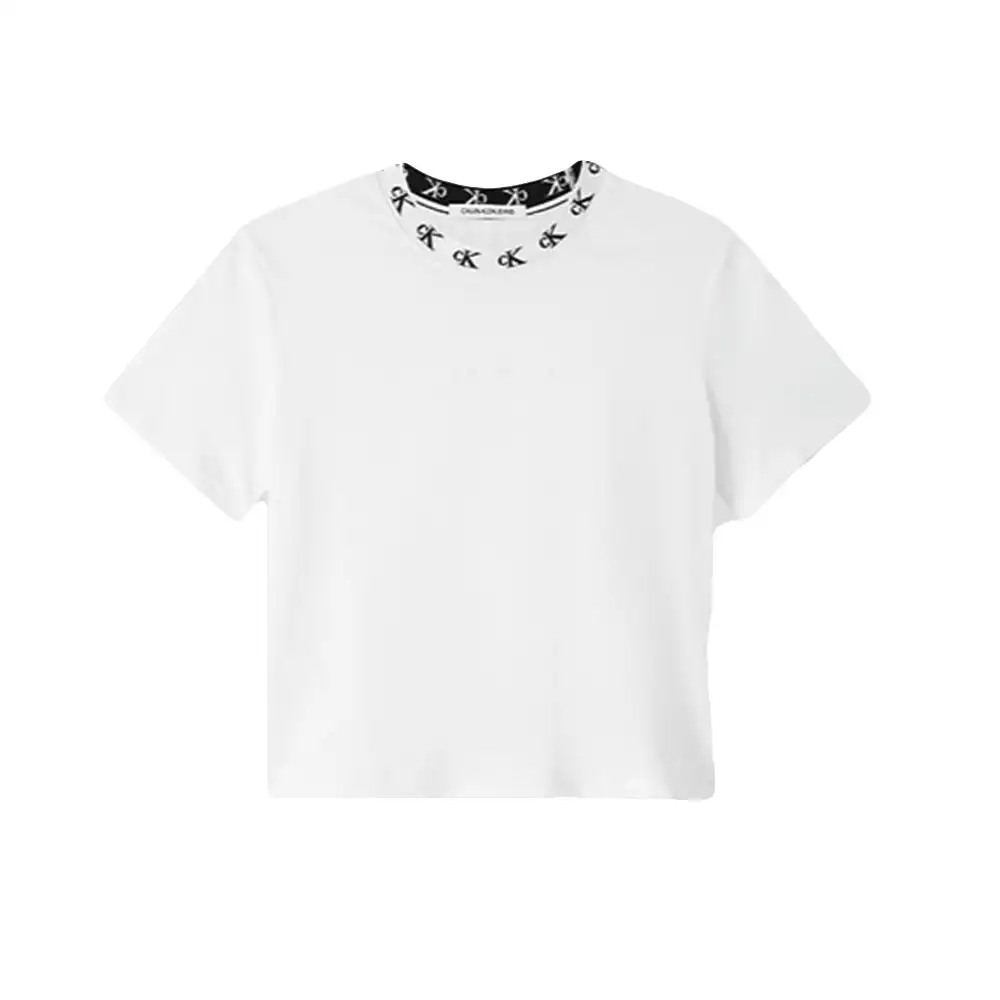 Tee shirt manche courte femme Calvin Klein Logo au col Blanc - ZESHOES