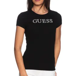 Tee shirt manche courte femme Guess Front logo Noir - ZESHOES